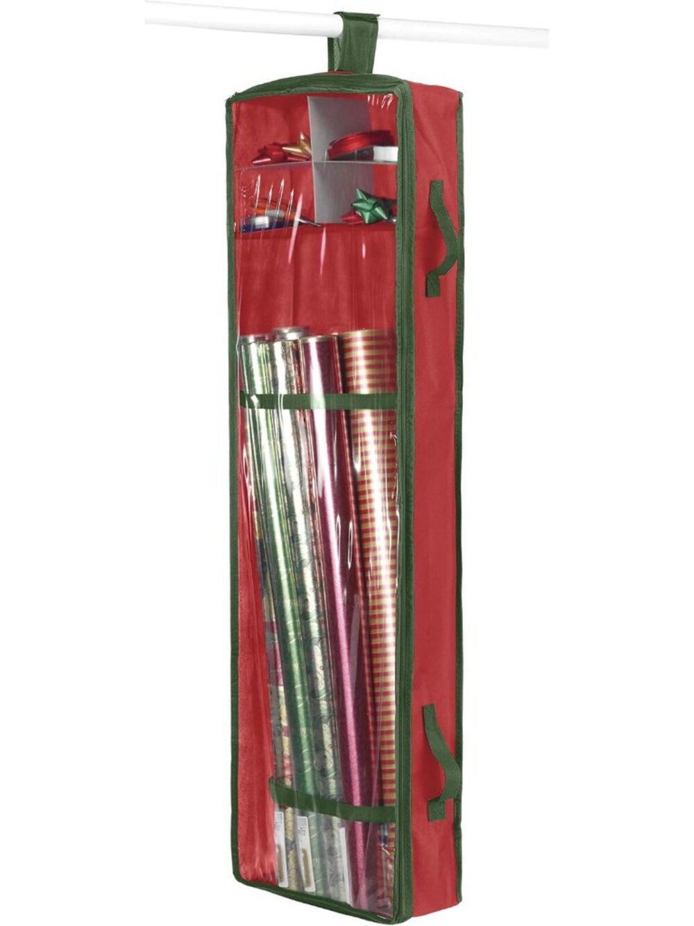Christmas & Holiday Gift Wrap Organizer - Holds 30 inch rolls - Stripe, Red
